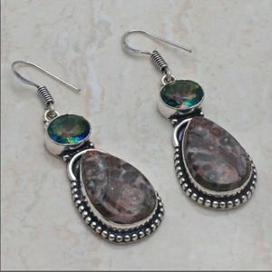 New Leopard Skin Jasper & Mystic Topaz Silver Earrings.
